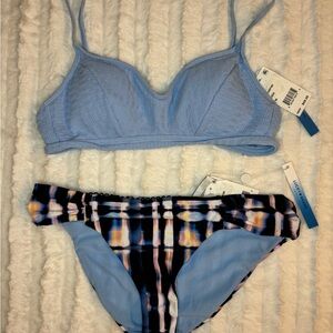 Lucky Brand Blue Bikini Set with Patterned Bottom
